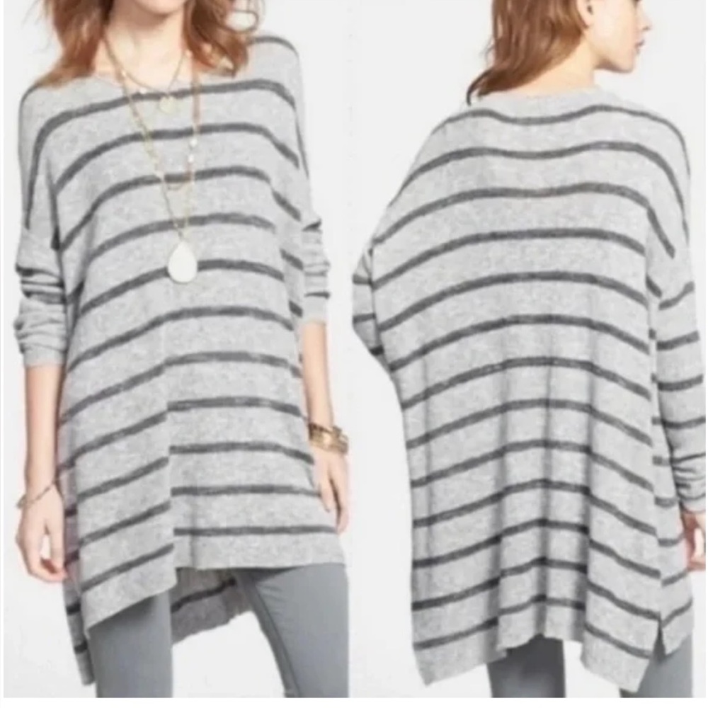 Free People Heather Gray Striped Sweater